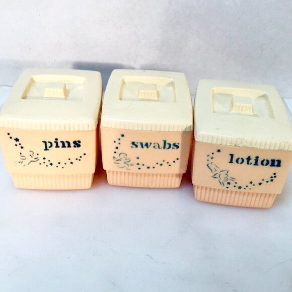 Clarolyte Vintage Bathroom Decor 1960 Lotion Swabs Containers VTG Shabby Chic - Picture 1 of 14